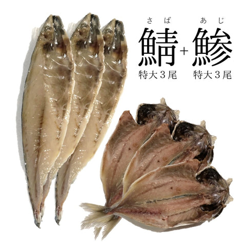 鯖と鯵の干物セット サバ 文化干し 鯵大サイズ干物 各3尾 計6尾 約1.2キロ分(1尾約200g)【鯖と鯵干物セット】冷凍 豊洲直送 お徳用