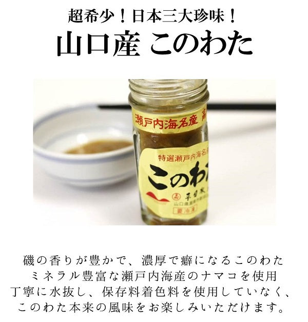 特選このわた 1本(60g)山口県産 ギフト 贈答用 コノワタ 【海鼠腸1本】 冷凍