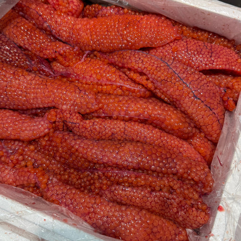 北海道産の特選生筋子 入荷時の全体写真｜豊洲 Okawari鮮魚店